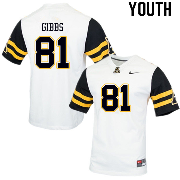 Youth #81 Miller Gibbs Appalachian State Mountaineers College Football Jerseys Sale-White - Click Image to Close